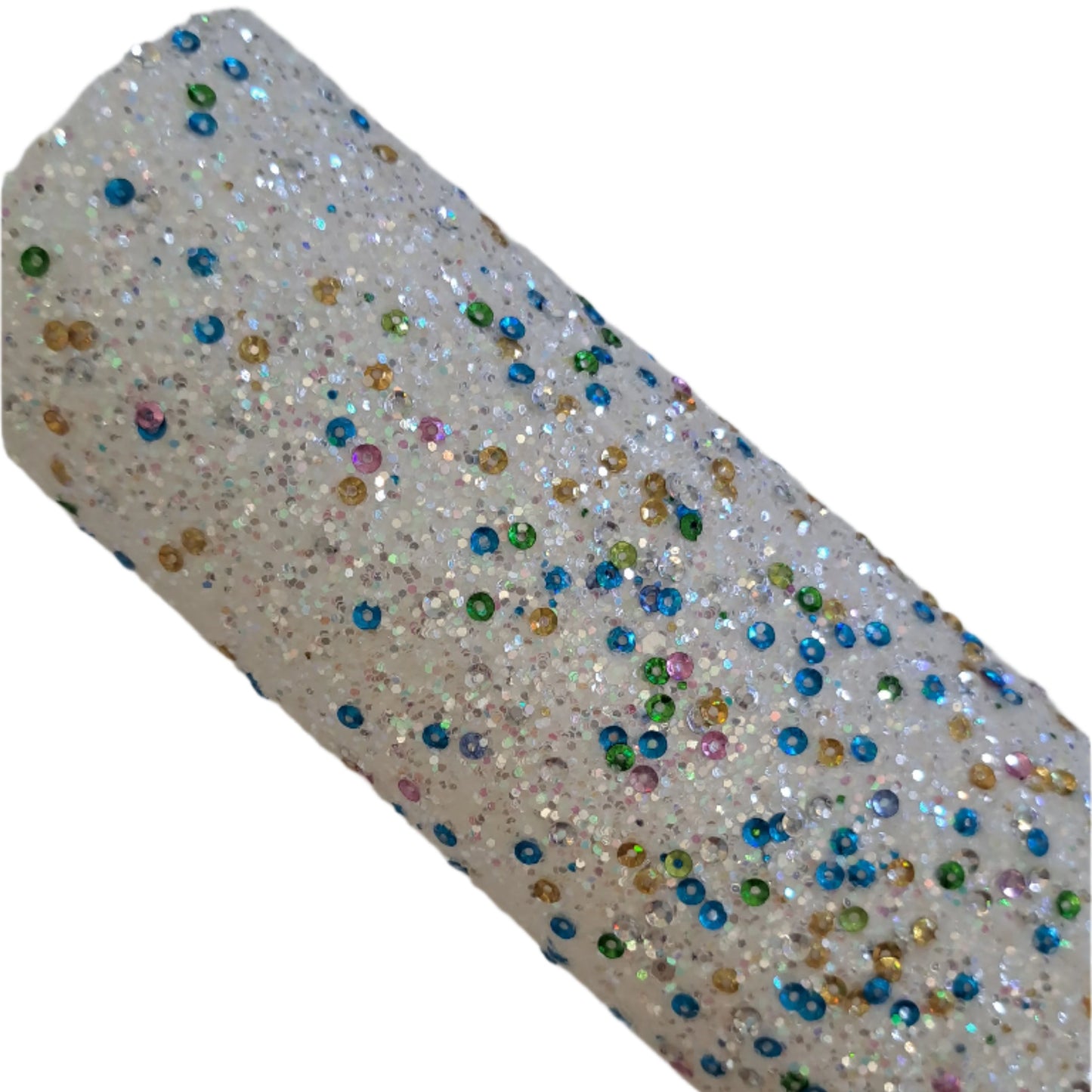 chunky glitter white sequins coloured roll on a white background