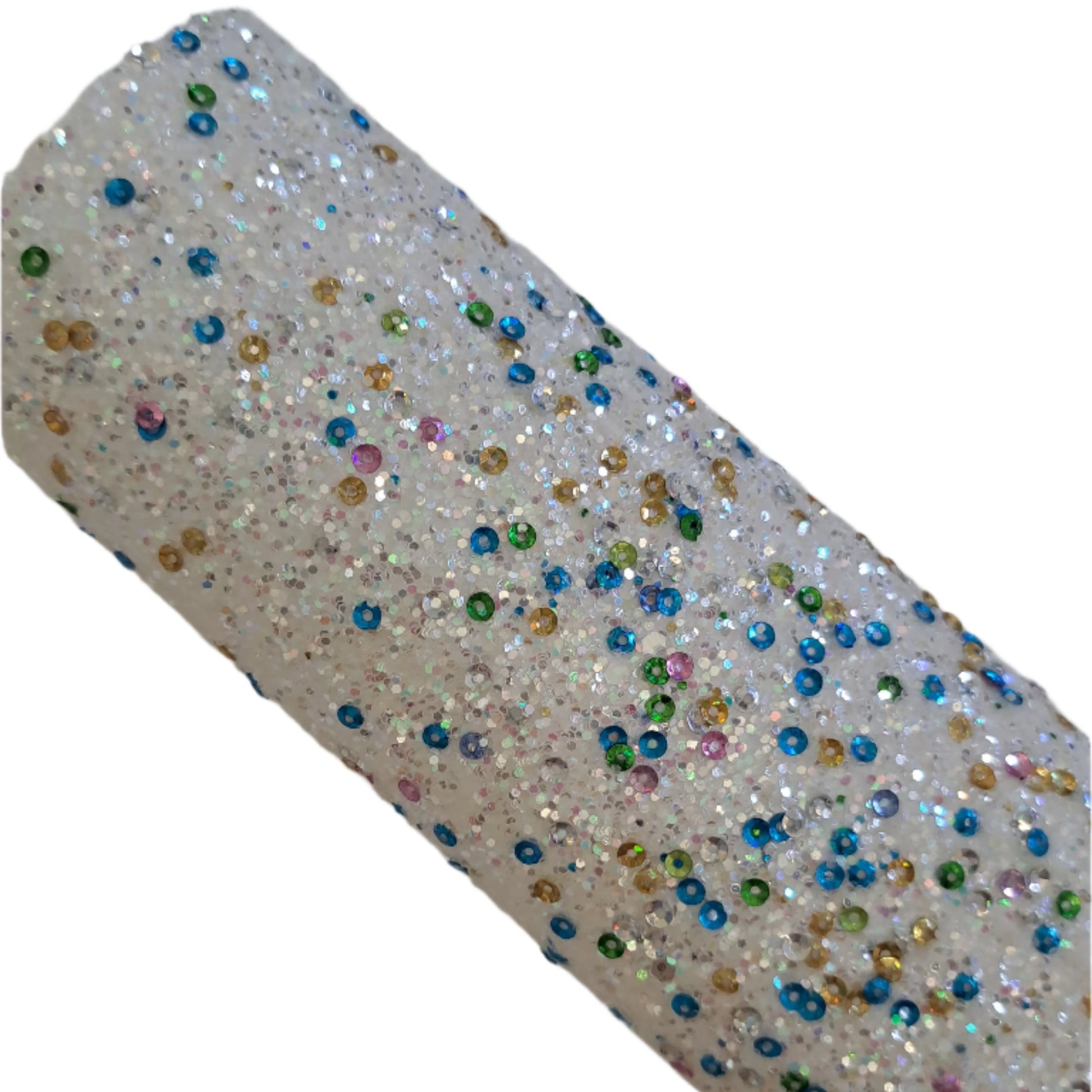 chunky glitter white sequins coloured roll on a white background