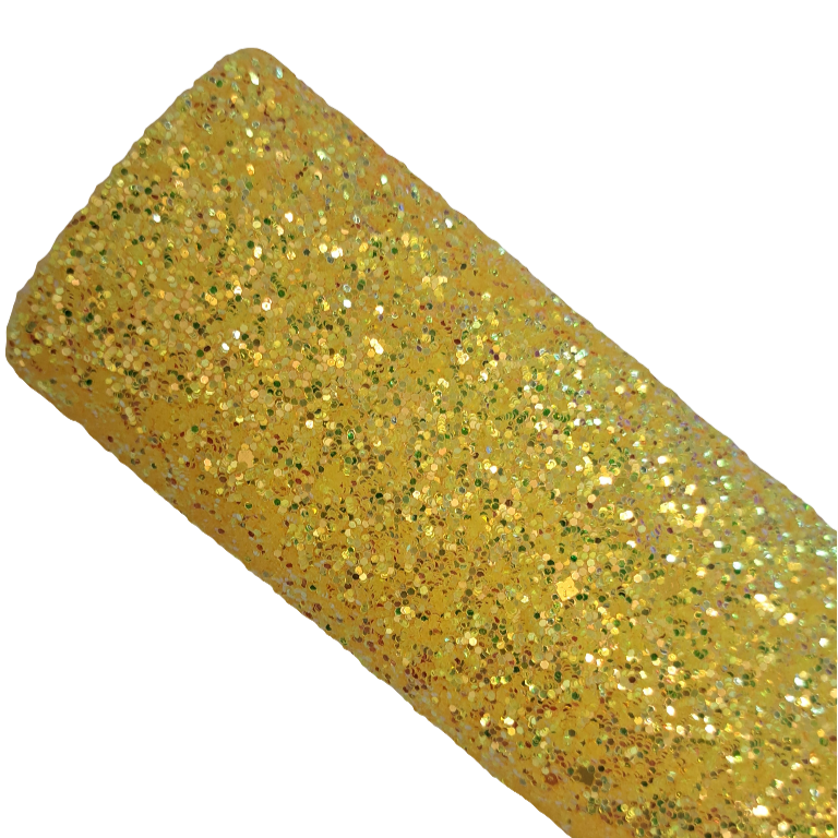 chunky glitter yellow coloured roll on a white background