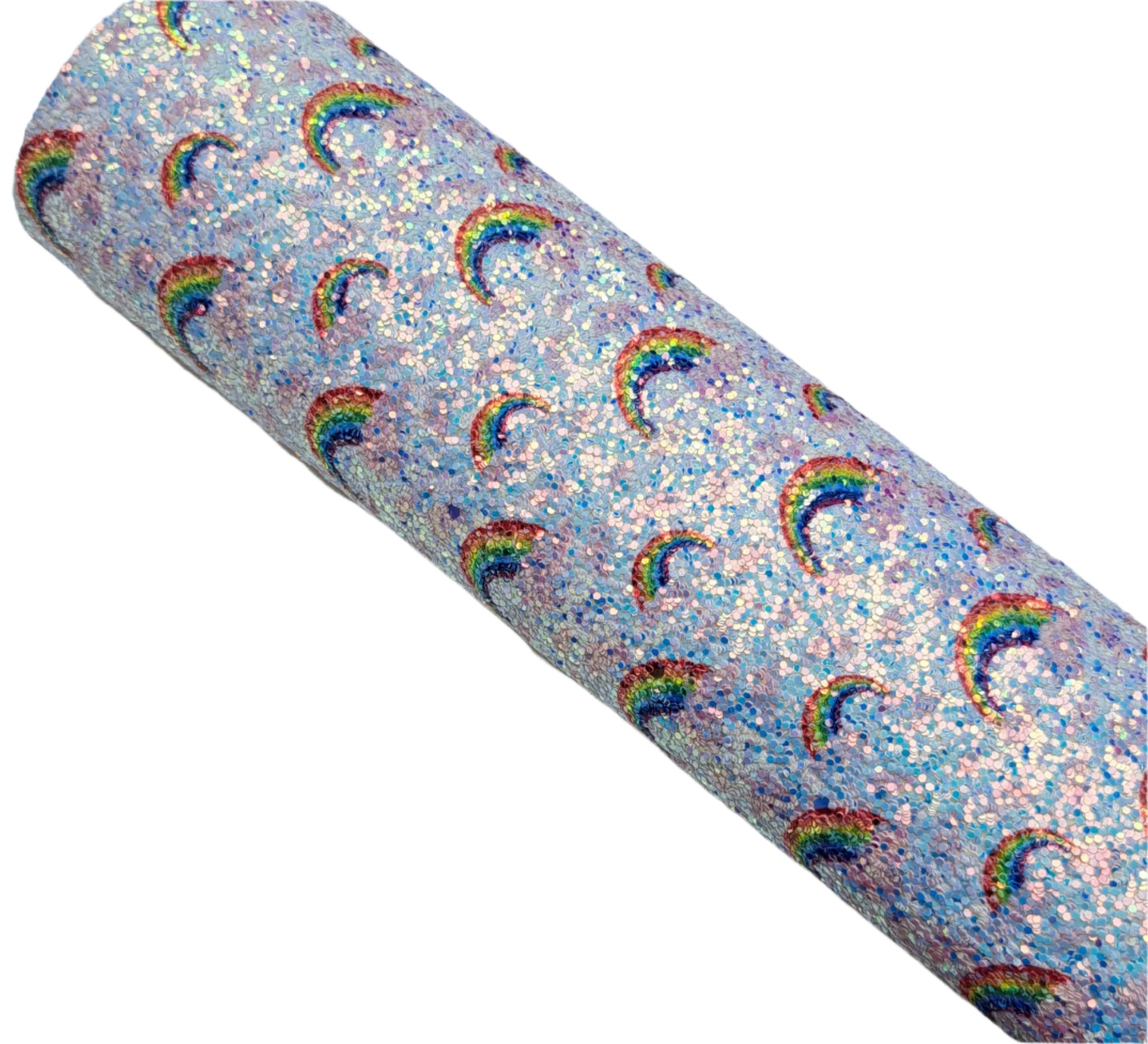 Roll of paper with rainbow pattern on a textured surface