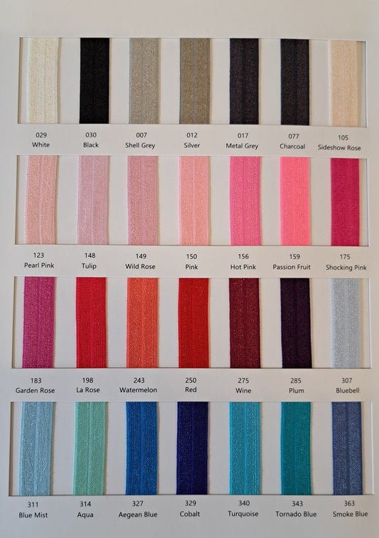 Color swatch chart with various fabric colors and names.