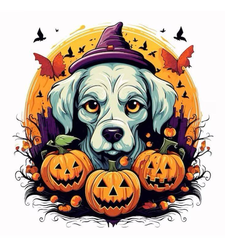 DTF Halloween dog and pumpkins iron on