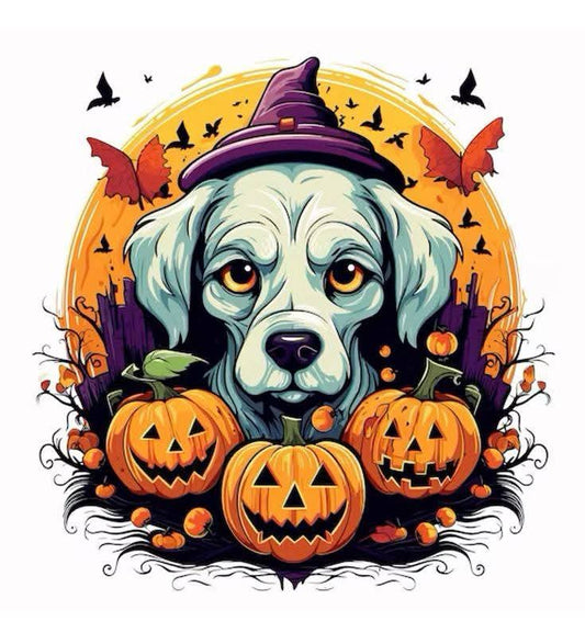 DTF Halloween dog and pumpkins iron on