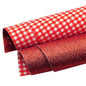 gingham checked and glitter double sided fabric in red and white colours on a white background