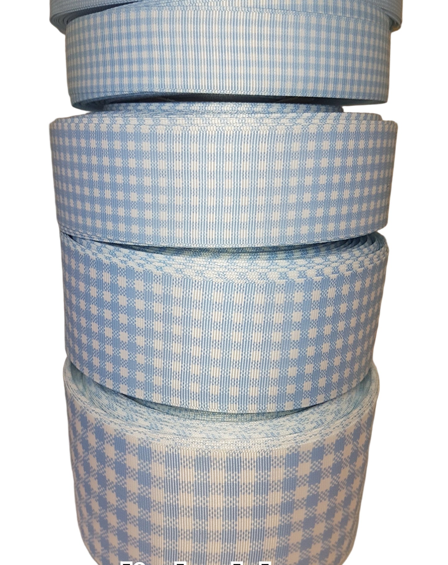 gingham ribbon in blue checked design on a white background