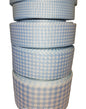 gingham ribbon in blue checked design on a white background