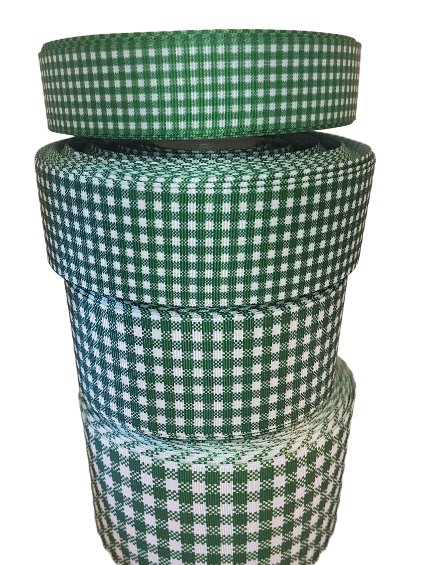 gingham ribbon in green checked design on a white background