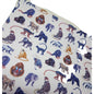 Patterned fabric with colorful monkey illustrations on a white background