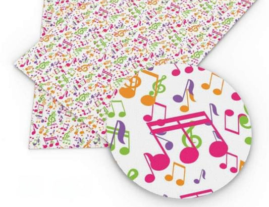 Colorful music note pattern on a white background