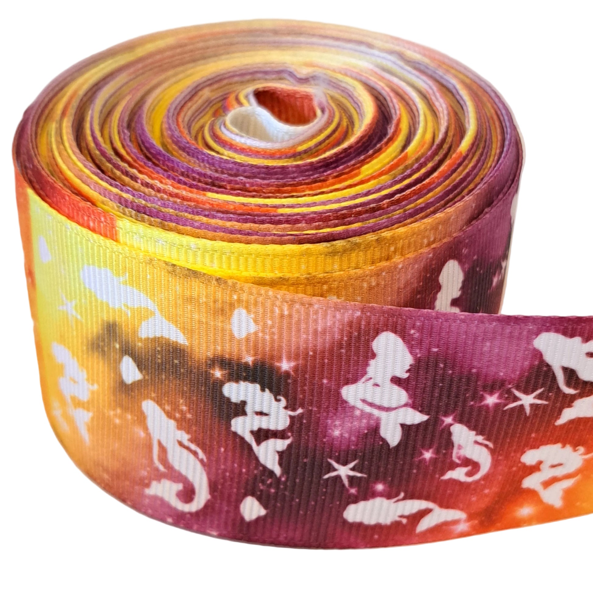 Mermaids on dark background 38mm grosgrain ribbon