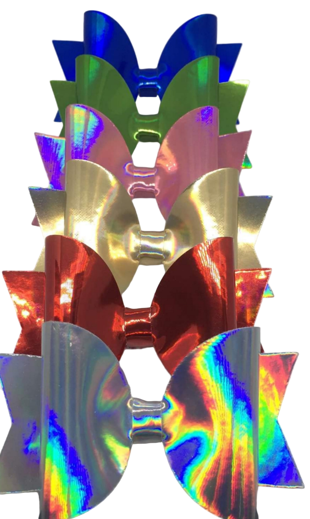 set of colourful mirrored metallic bows on a white background