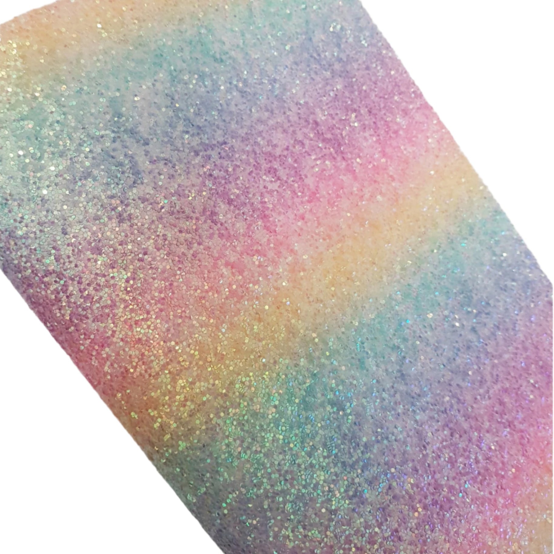 Multicolored glittery paper with a gradient effect on a white background