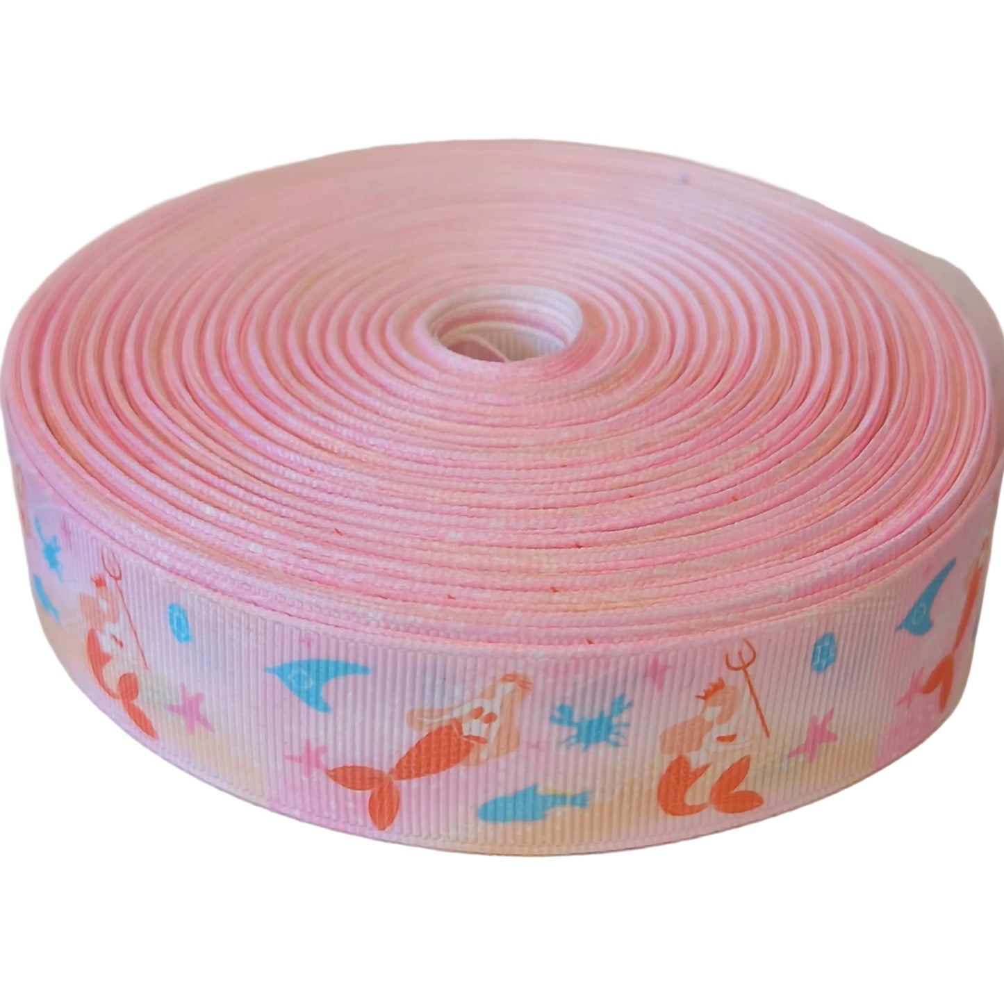 Pink mermaid 25mm grosgrain ribbon 