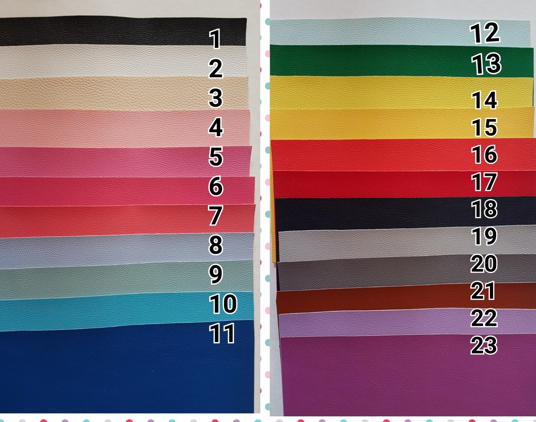 Color swatch chart with numbered samples on a white background