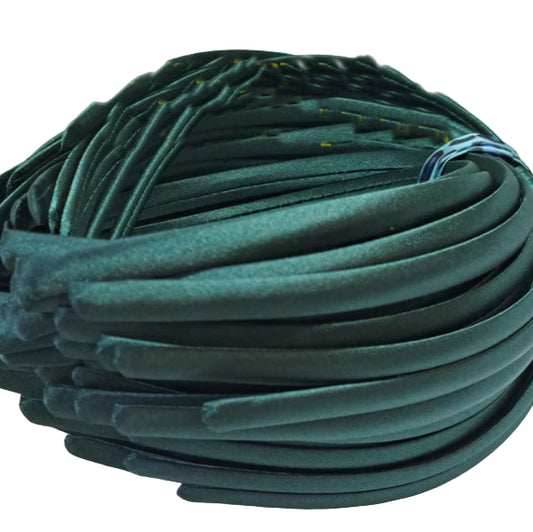 satin headbands in a forest green  colour on a white background
