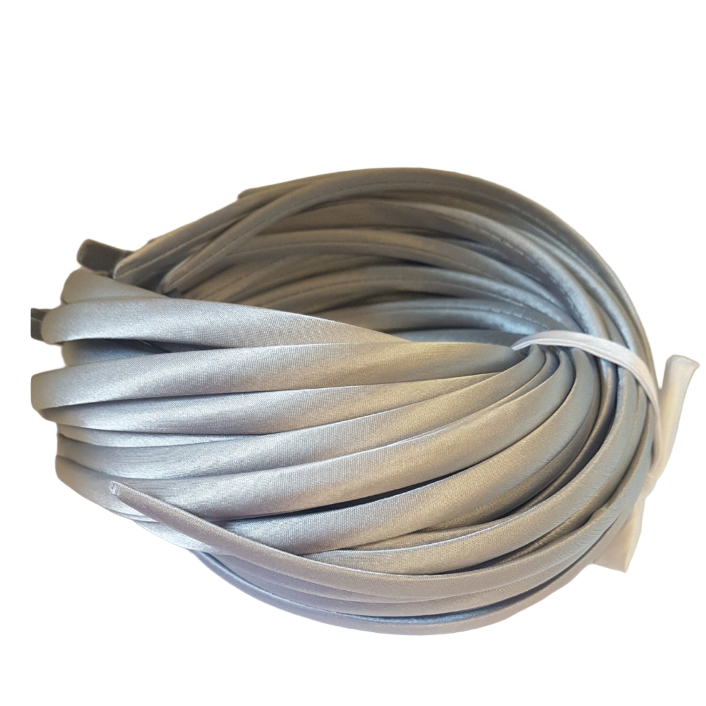satin headbands in a light silver colour on a white background