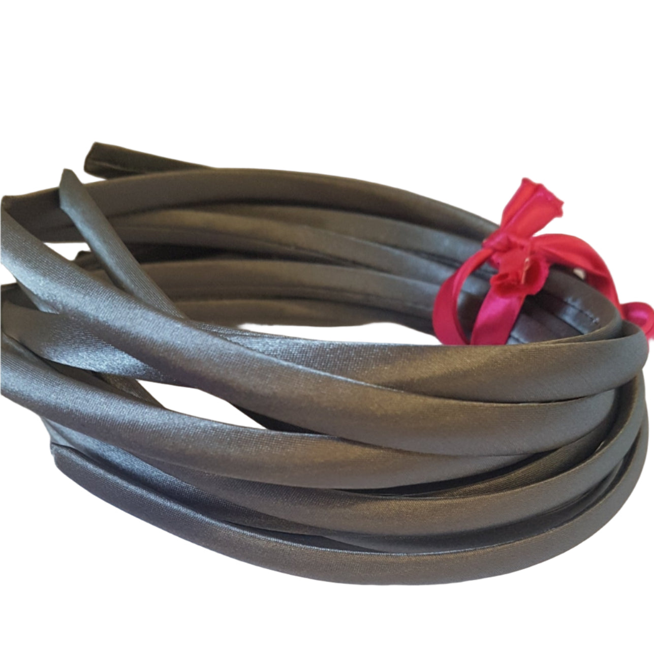 satin headbands in a metal grey colour on a white background