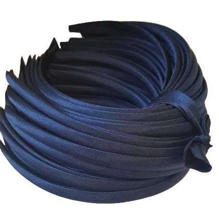 satin headbands in a navy blue colour on a white background