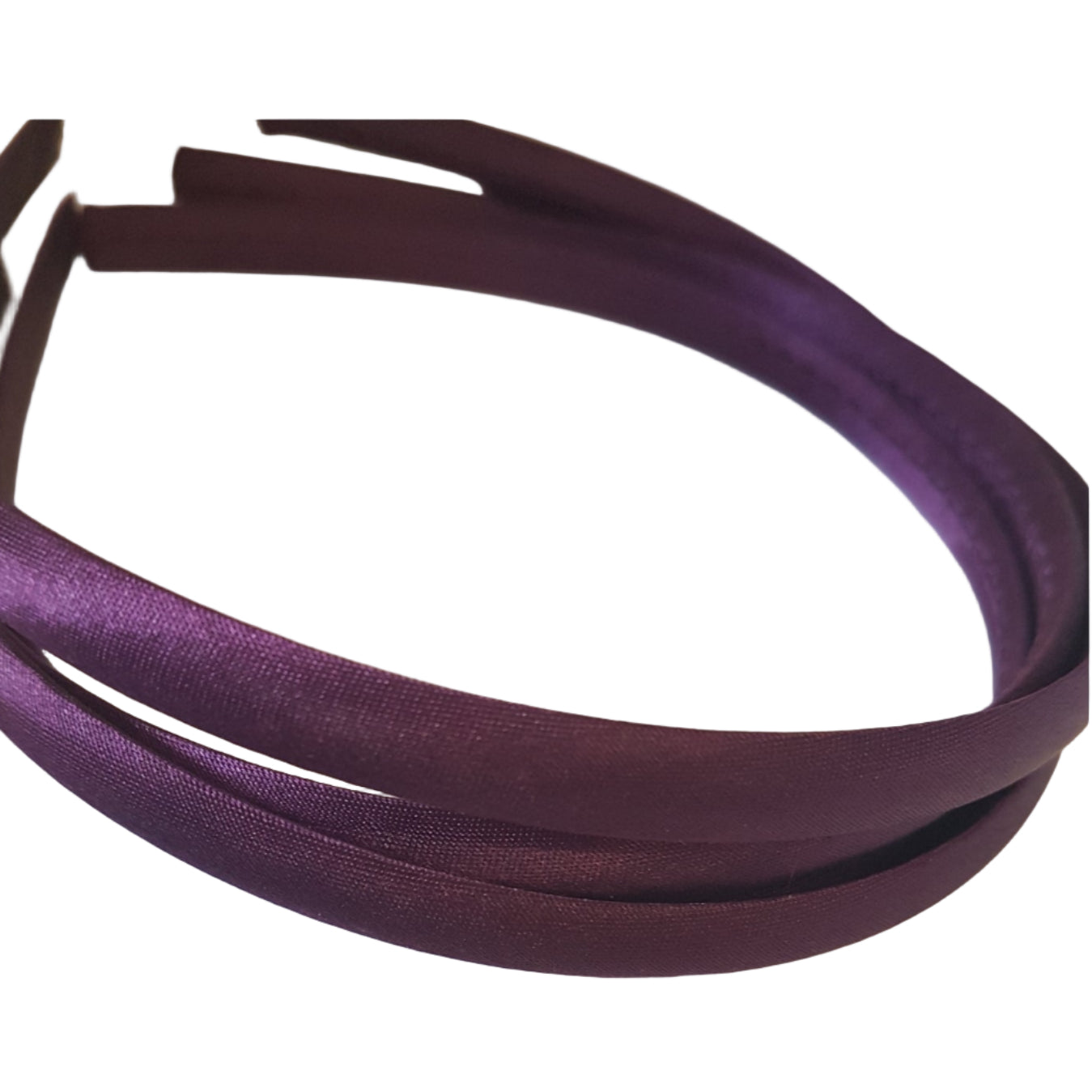 satin headbands in a plum colour on a white background