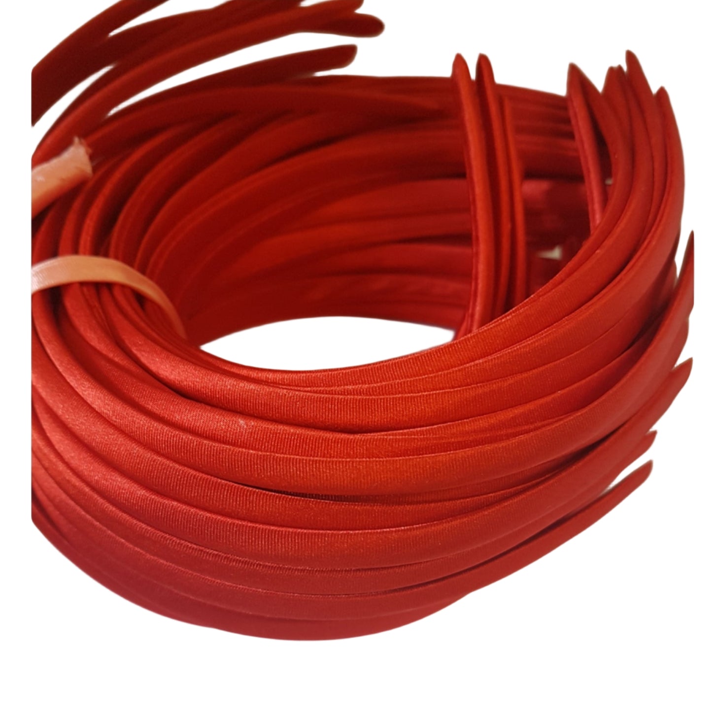 satin headbands in a red colour on a white background