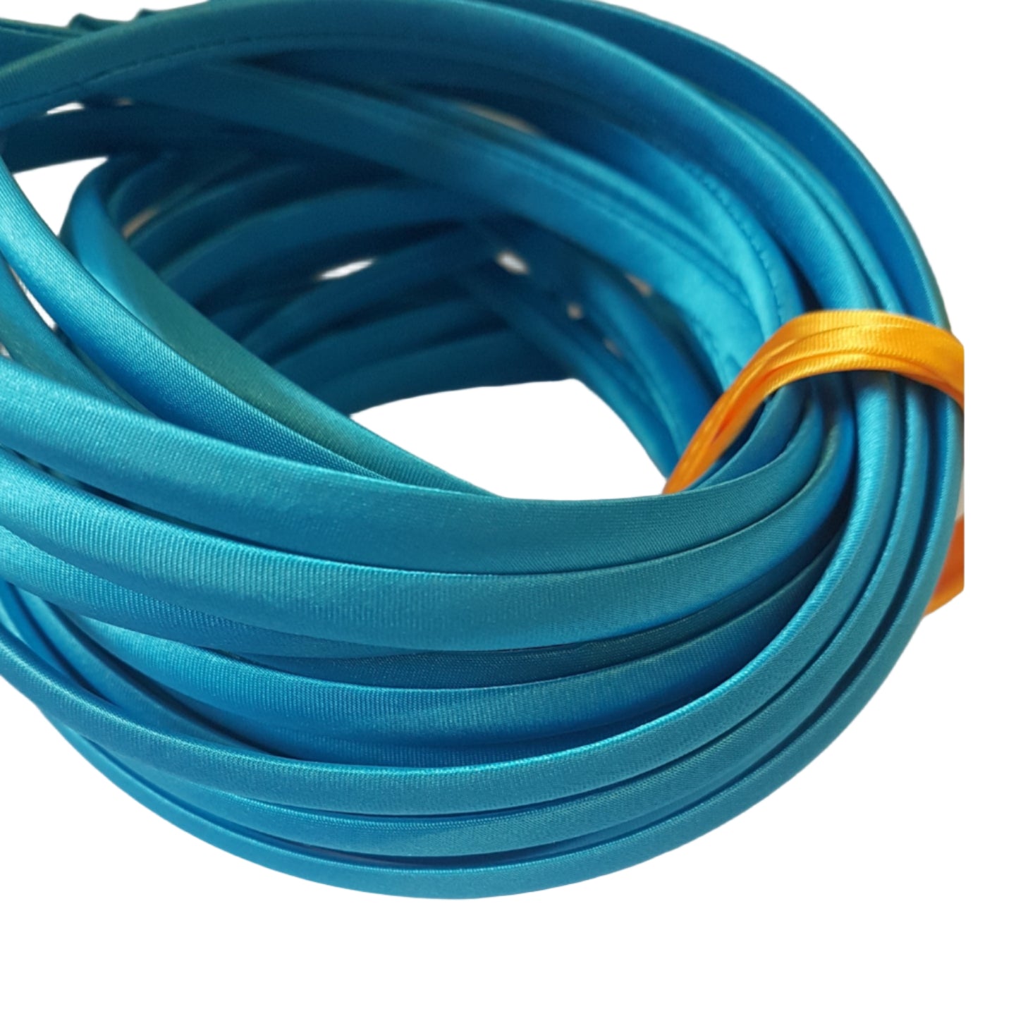 satin headbands in a turquoise colour on a white background