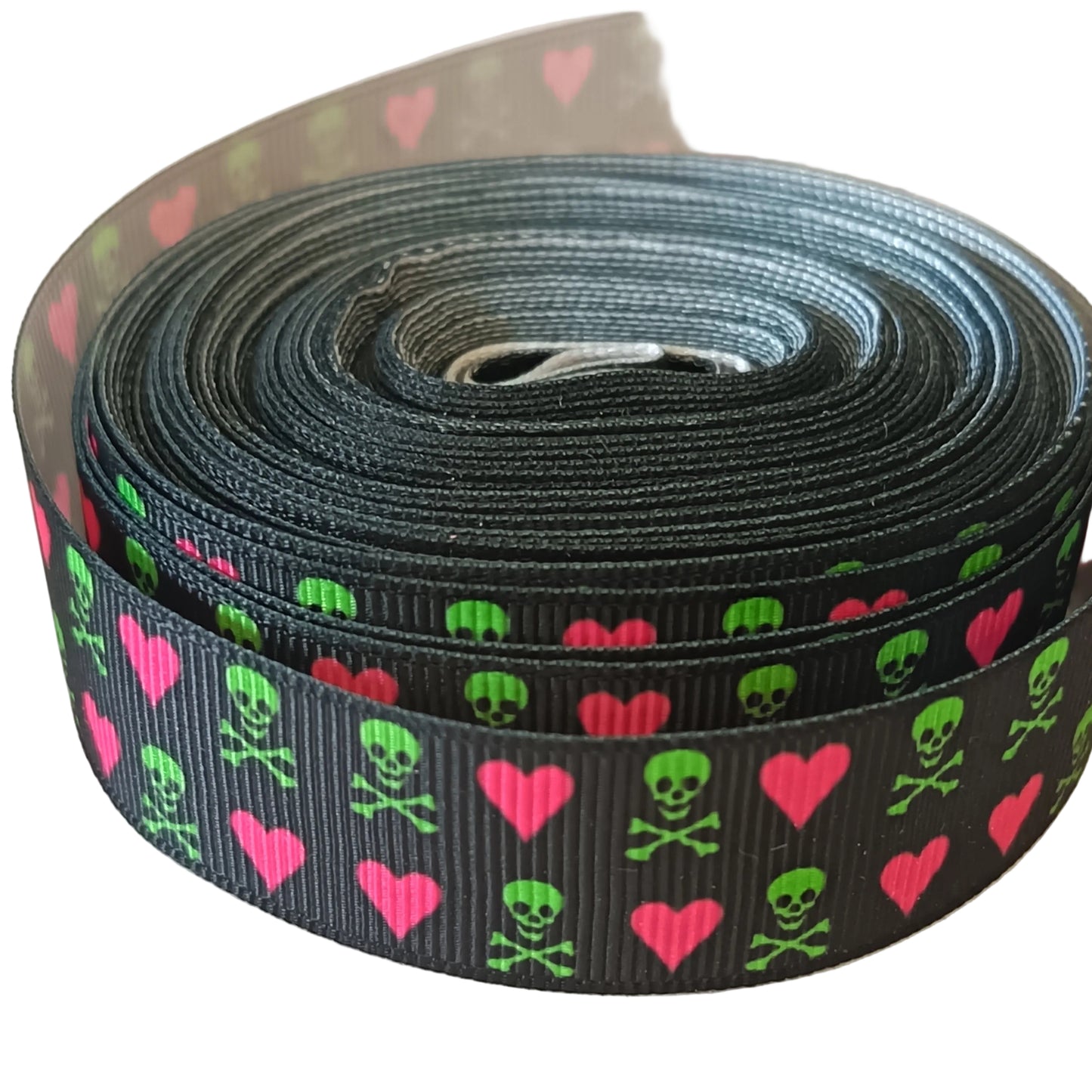 Skulls and pink hearts 25 mm ribbon