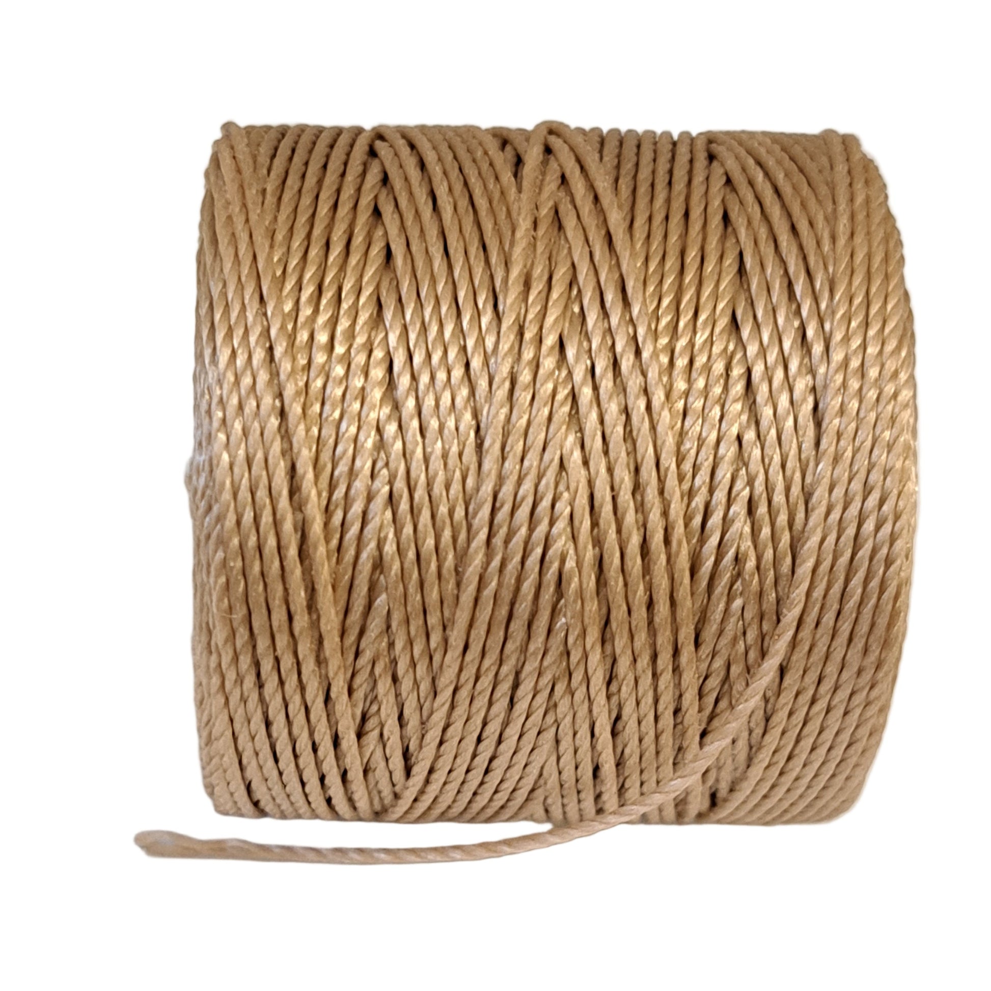 a roll of superlon bead cord in latte on a white background