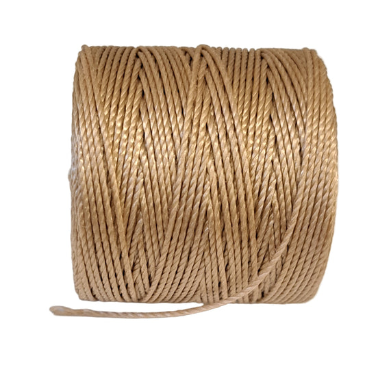 a roll of superlon bead cord in latte on a white background