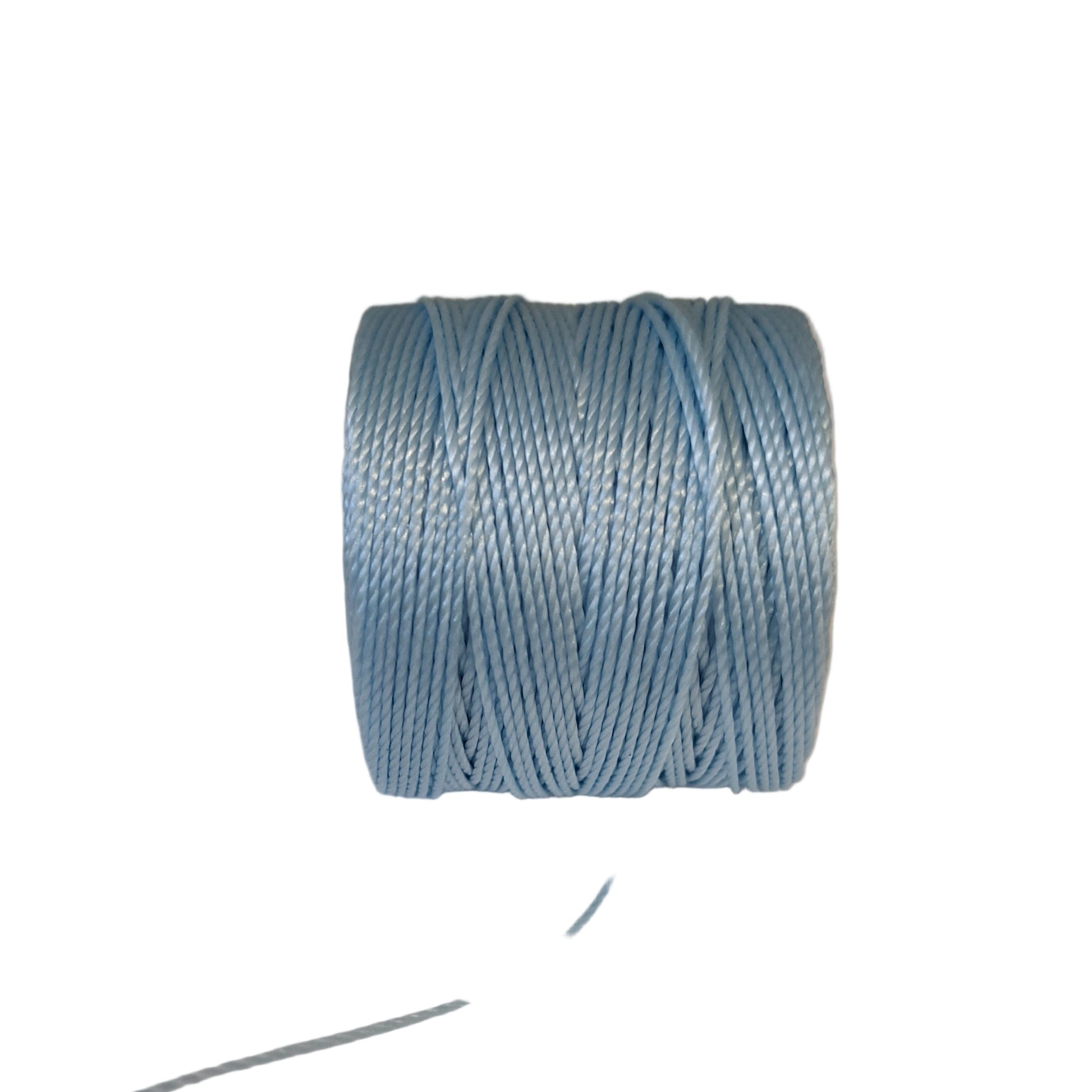 a roll of superlon bead cord in light blue on a white background