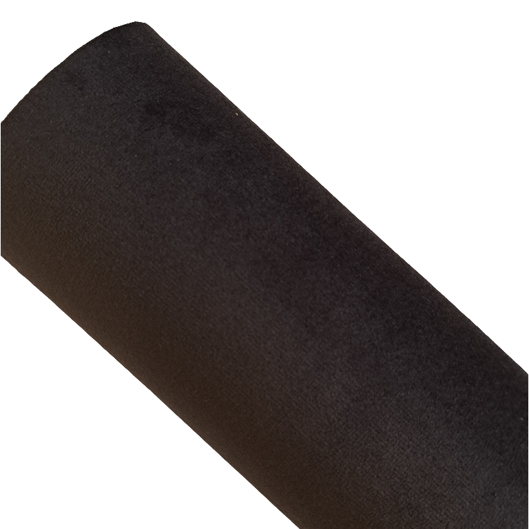 a roll of brown coloured velvet fabric roll on a white background